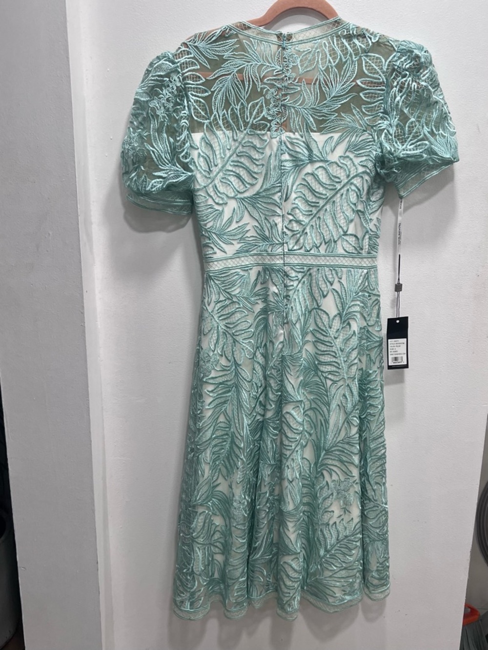 Tadashi Shoji Mint Green Leaf-Embroidered Midi Dress - Picture 3 of 8